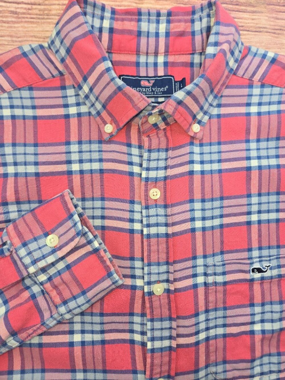 Vineyard Vines Pink Plaid Classic Fit Tucker Shirt Large Linen Blend